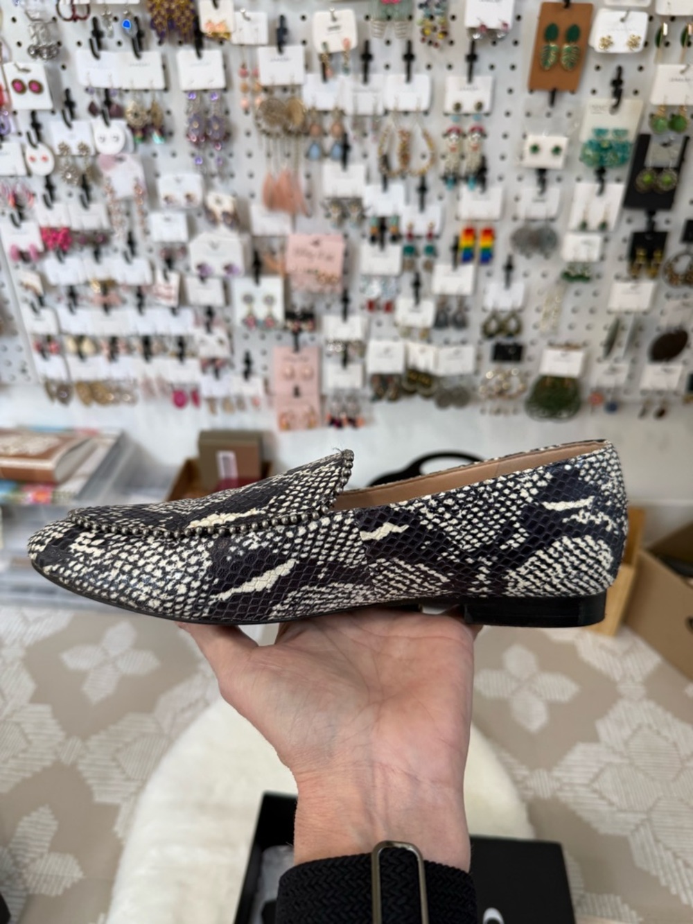 Harper Black & White Snake-Print Slip-On Loafers - Picture 4 of 10